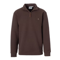 Brown pullover with a quarter zip on a white background
