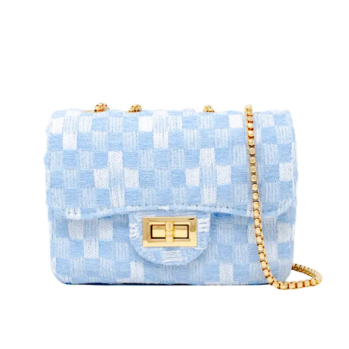 ZOMI GEMS CLASSIC CHECKERED TWEED HANDBAG BLUE
