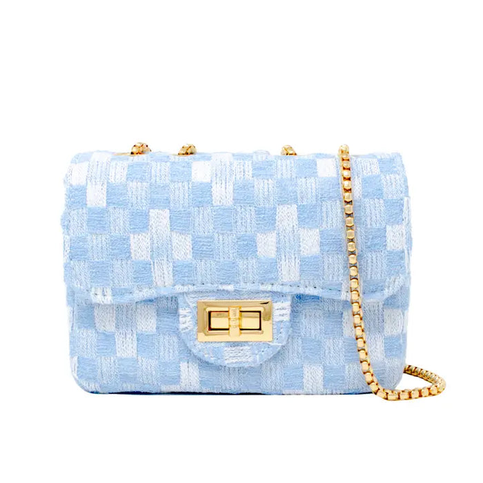 ZOMI GEMS CLASSIC CHECKERED TWEED HANDBAG BLUE