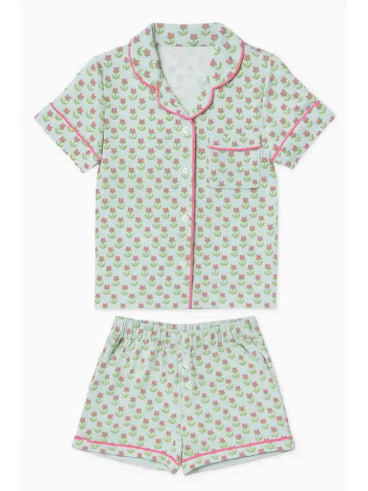 TULIP PRINT JERSEY SHORT SLEEVE PJ SET