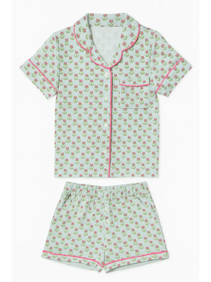 TULIP PRINT JERSEY SHORT SLEEVE PJ SET