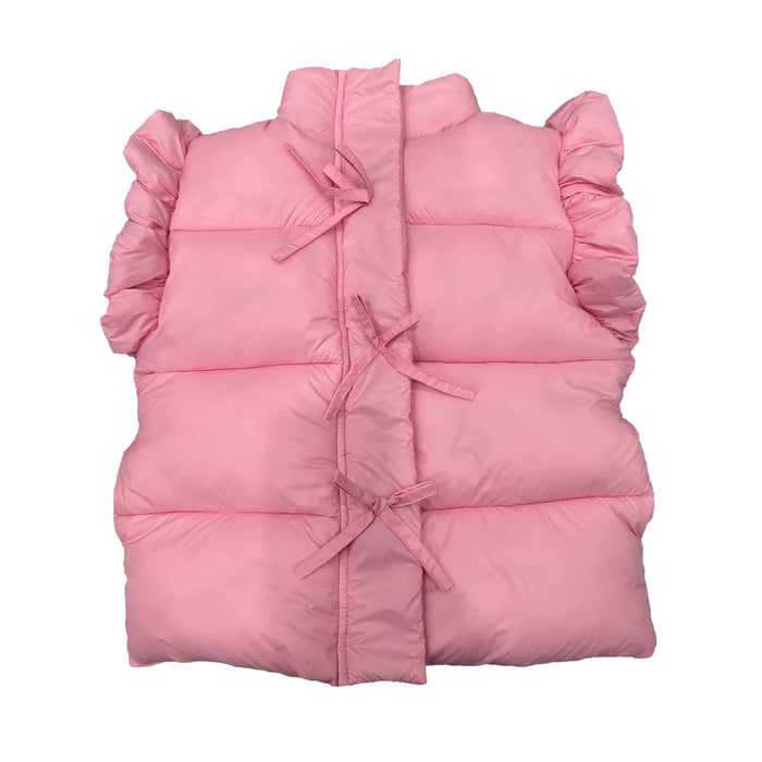 TWEEN STYLE RUFFLE PUFFER VEST WITH FRONT BOWS