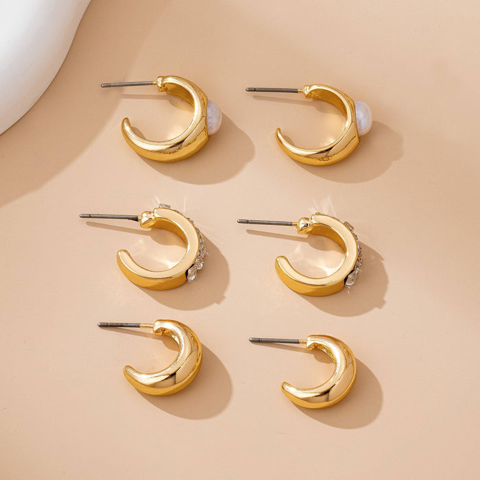 Pearl & Baguette Huggie Hoop Trio Earring Set