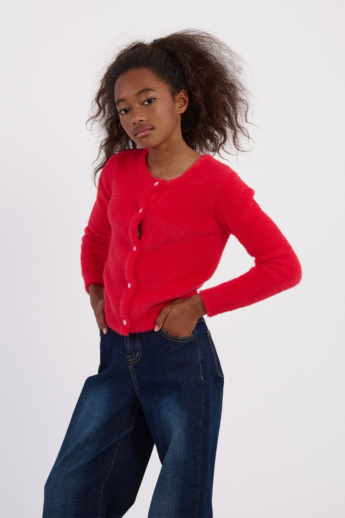 MOLLY BRACKEN FLUFFY KNIT CARDIGAN RED