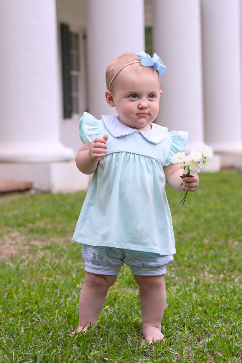 TROTTER STREET GENEVIEVE BLOOMER SET LIGHT BLUE STRIPE/LIGHT MINT