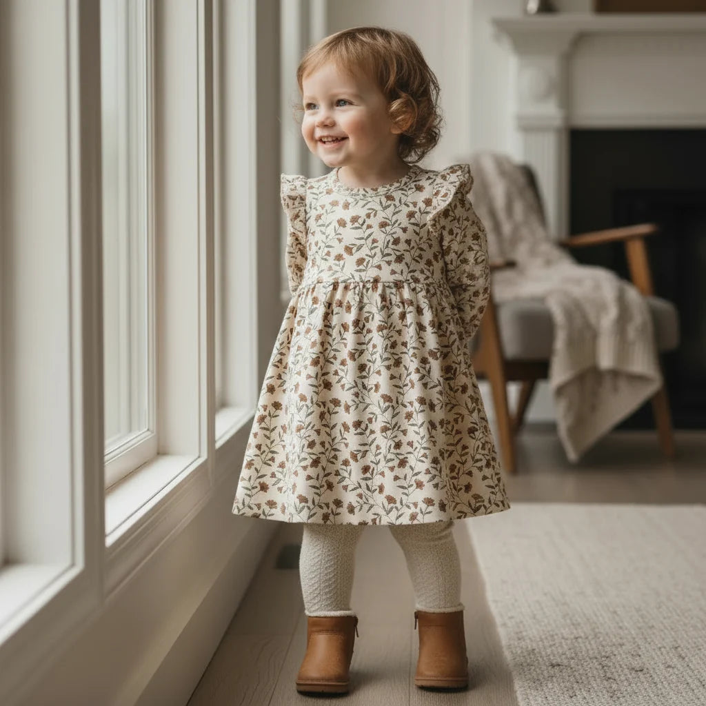 MakeMake Organics Ruffle Sleeve Dress Rustbloom