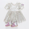 PINK CHICKEN LAME LAURIE DRESS CHAMPAGNE