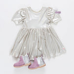 PINK CHICKEN LAME LAURIE DRESS CHAMPAGNE