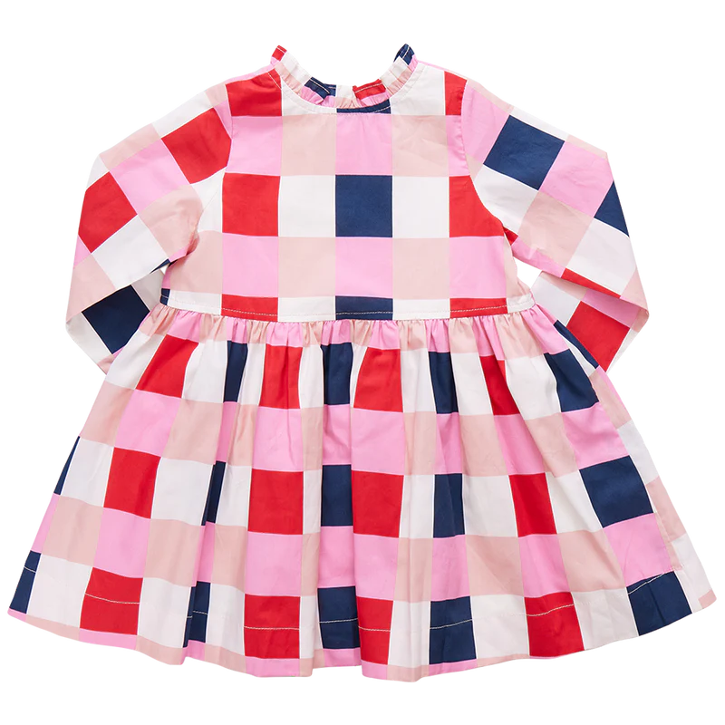 PINK CHICKEN AUTUMN DRESS NAVY RED CHECK