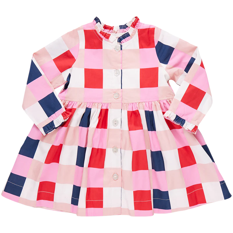 PINK CHICKEN AUTUMN DRESS NAVY RED CHECK