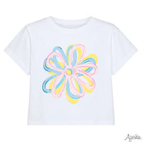 Glitter Puffy Graffiti Flowers White Boxy T