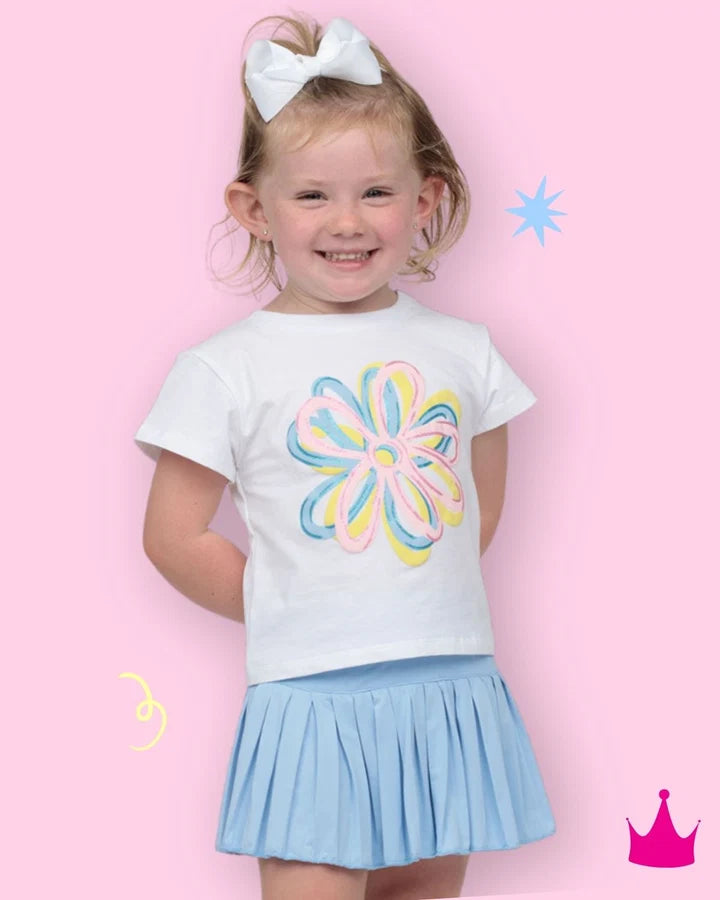 Glitter Puffy Graffiti Flowers White Boxy T