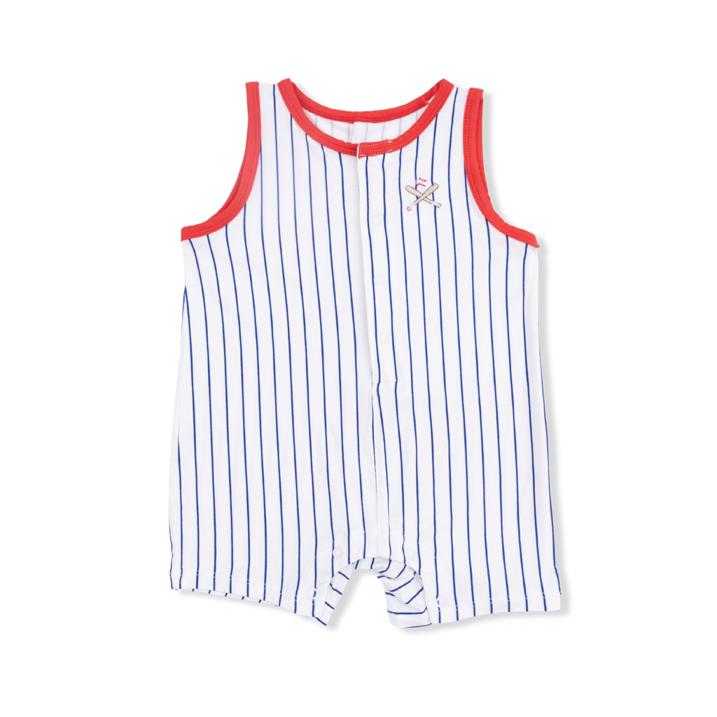 BASEBALL STRIPE SLEEVELESS SHORTIE ROMPER