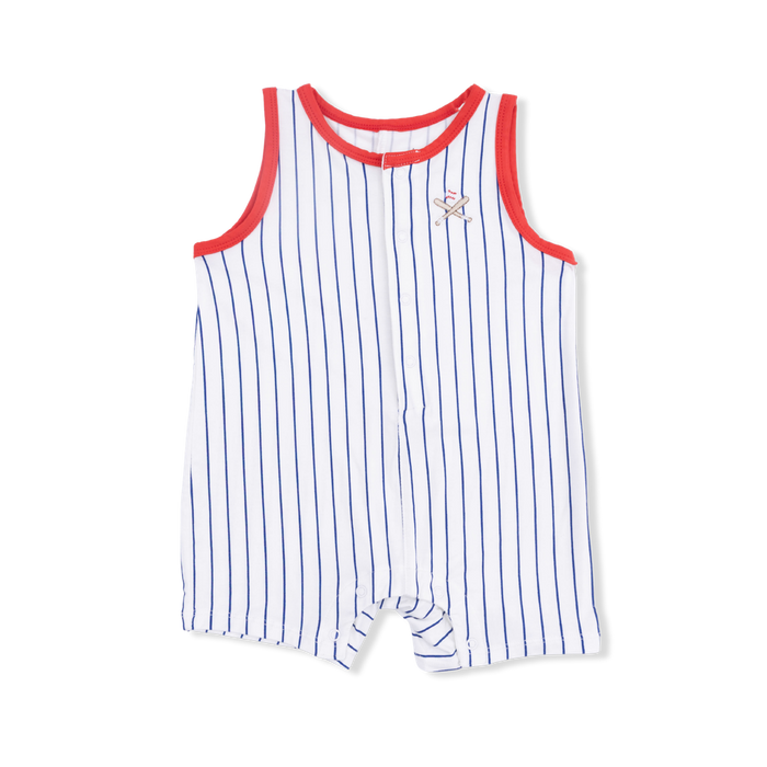 BASEBALL STRIPE SLEEVELESS SHORTIE ROMPER