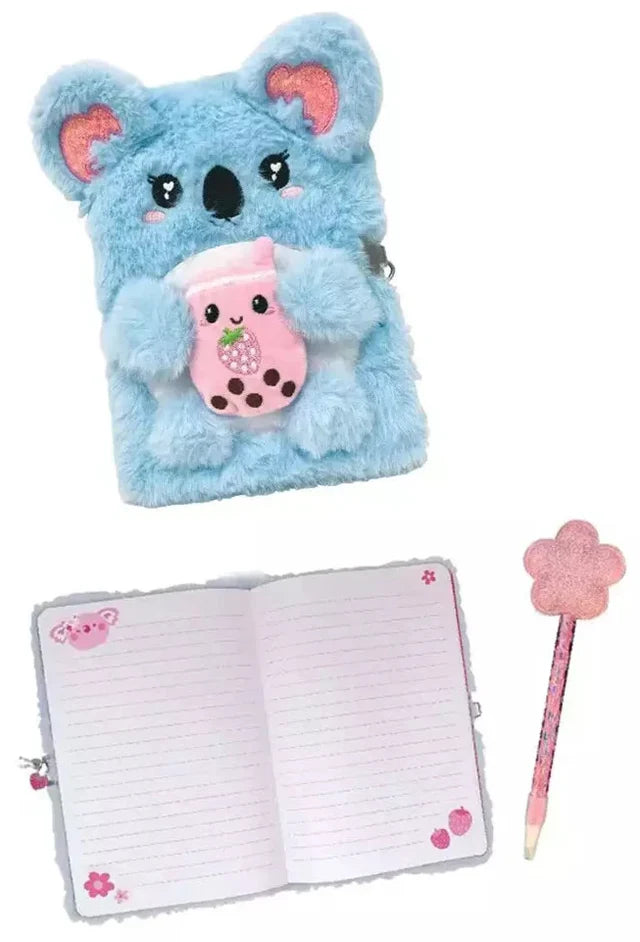 HOT FOCUS FUZZY DIARY WITH LOCK AND KEYS KOALA