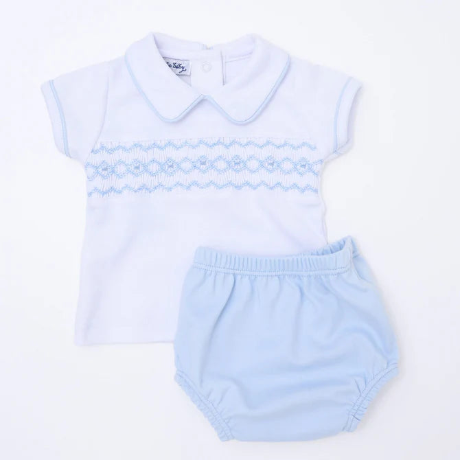 MAGNOLIA BABY HAZEL AND HUDSON SMOCKED COLLARED  DIAPER COVER SET