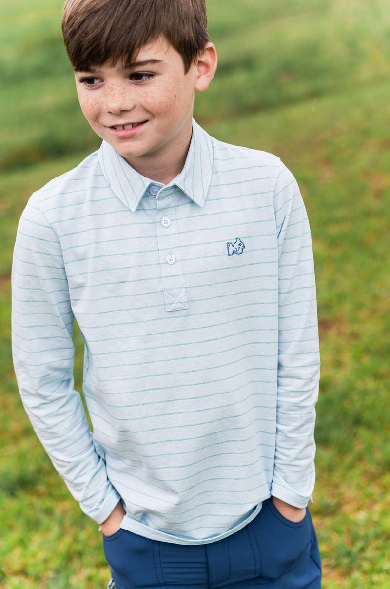 PRODOH BOYS LONG SLEEVE TOO COOL FOR SCHOOL POLO ICE WATER