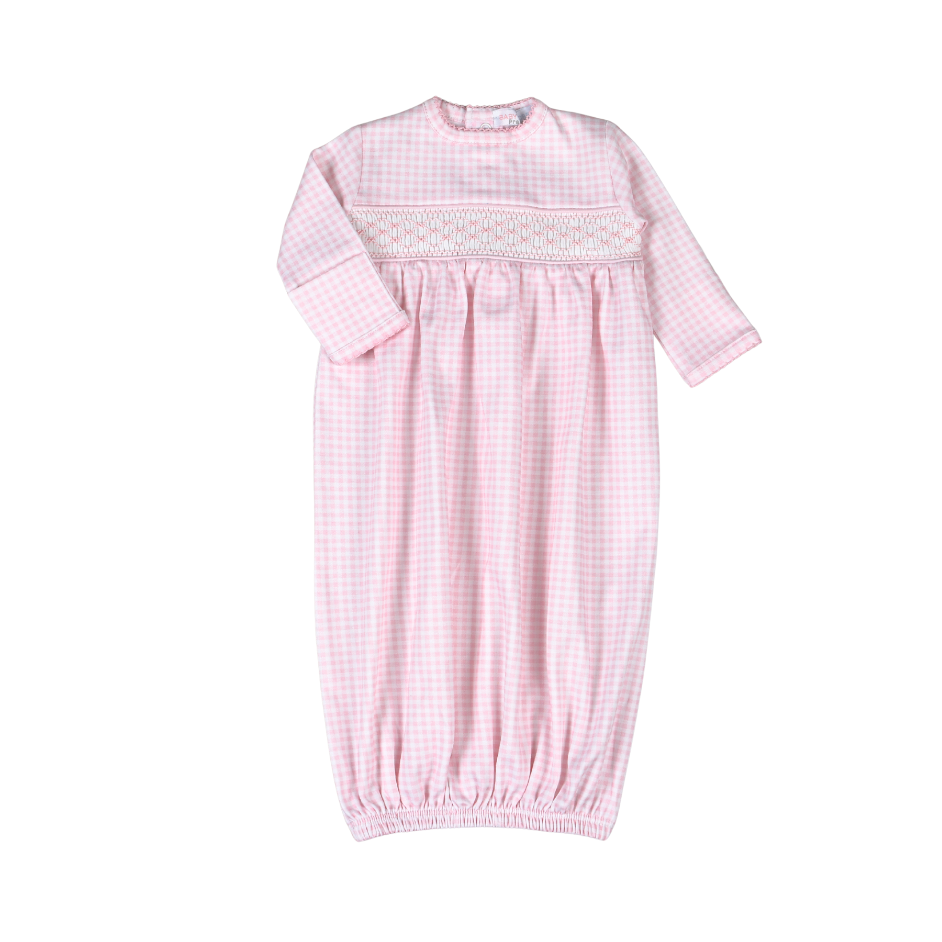 Pink Gingham Classic Pima Smocked Gown