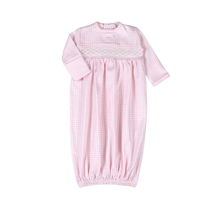 Pink Gingham Classic Pima Smocked Gown