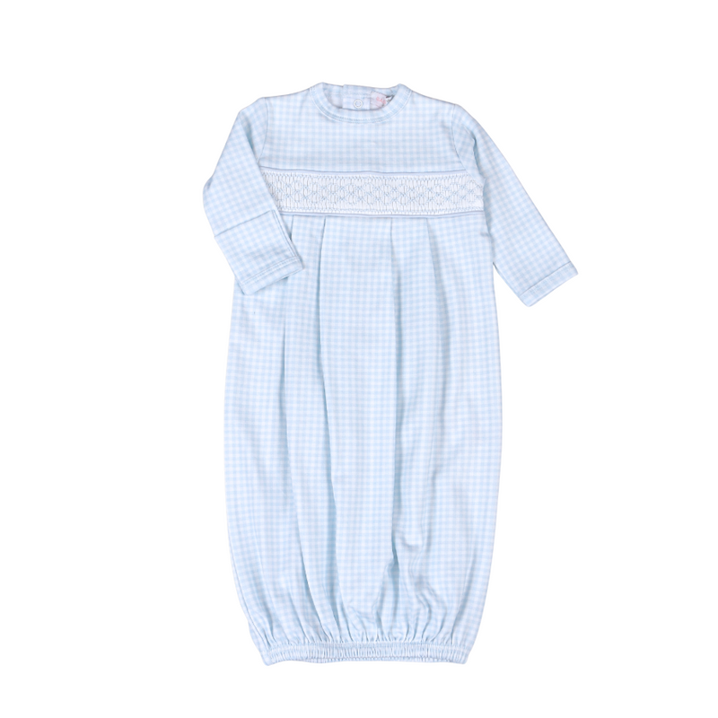 Blue Gingham Classic Pima Hand Smocked Gown