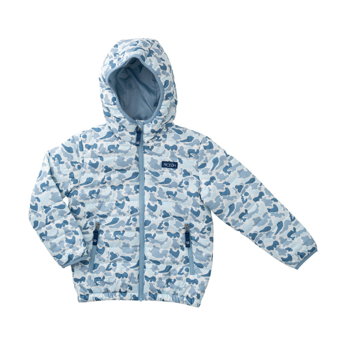 PRODOH BOYS HOODED PUFFER JACKET BLUE BREAK POINT CAMO