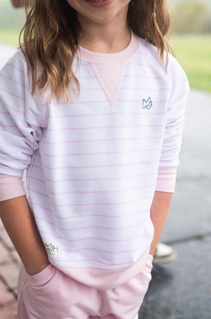 PRODOH GIRLS CREW CONTROL SWEATSHIRT PINK TULLE STRIPE