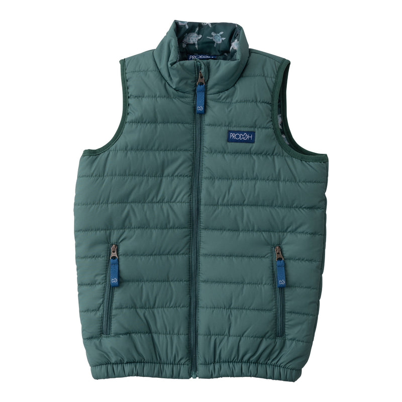 PRODOH KIDS'S PUFFER VEST IN POSY GREEN WITH SEA TURTLE PRINT LINER