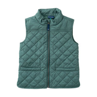 A teal green quilted puffer vest with a stand-up collar and front zipper, shown flat on a white background. The brand name 'PROOSH' is visible on the inner neck label.