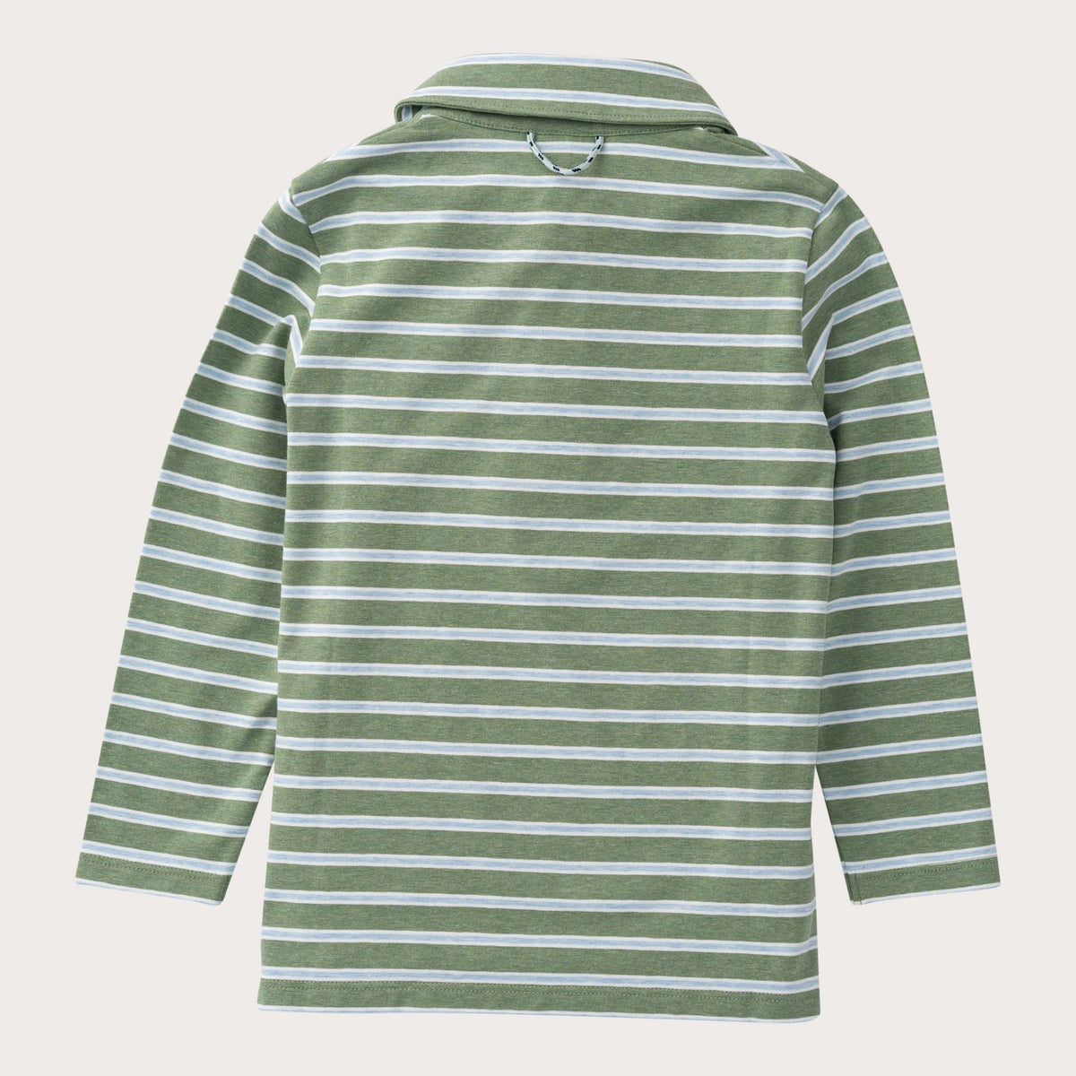 Green and white striped shirt on a light gray background