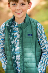 PRODOH KIDS'S PUFFER VEST IN POSY GREEN WITH SEA TURTLE PRINT LINER