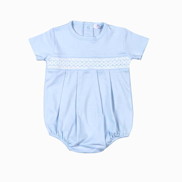 Blue Pima Hand Smocked Bubble