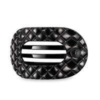 TELETIES JET BLACK QUILTED LARGE FLAT ROUND HAIRCLIP