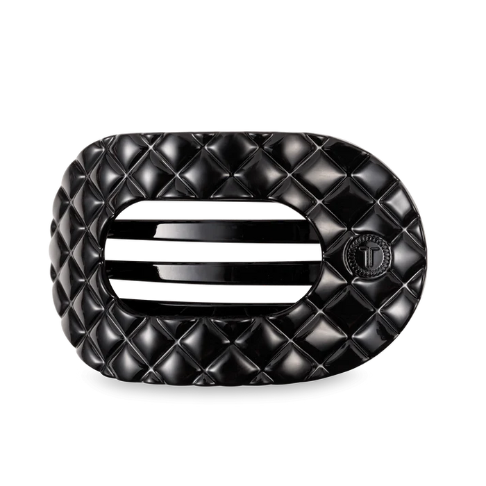 TELETIES JET BLACK QUILTED LARGE FLAT ROUND HAIRCLIP