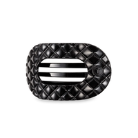 TELETIES JET BLACK QUILTED MEDIUM FLAT ROUND HAIRCLIP