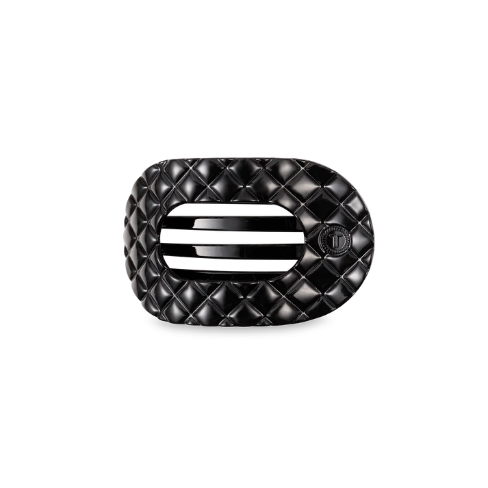 TELETIES JET BLACK QUILTED SMALL FLAT ROUND HAIRCLIP