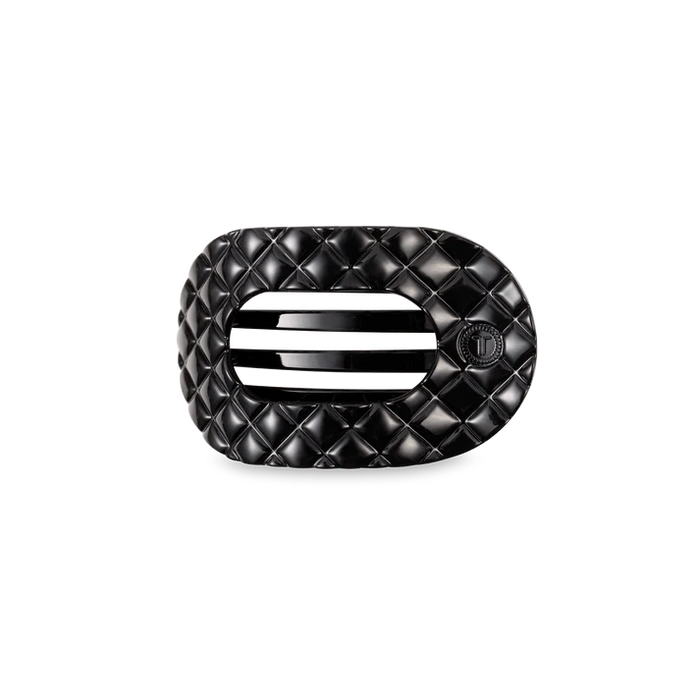 TELETIES JET BLACK QUILTED SMALL FLAT ROUND HAIRCLIP