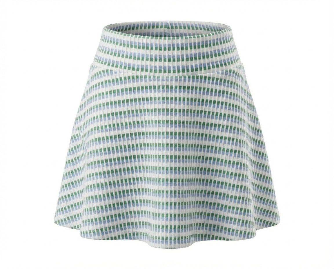 Skirt with a green and white checkered pattern on a white background