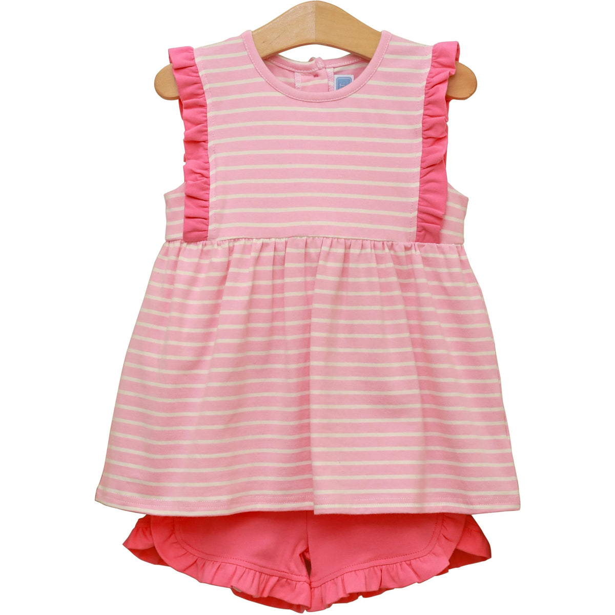 JOSIE RUFFLE SHORT SET LIGHT PINK STRIPE