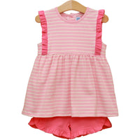 JOSIE RUFFLE SHORT SET LIGHT PINK STRIPE