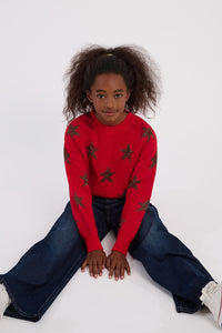 MOLLY BRACKEN RED KNIT SWEATER WITH GLITTERY STARS