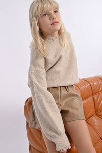 MOLLY BRACKEN FAUX LEATHER SHORTS BEIGE