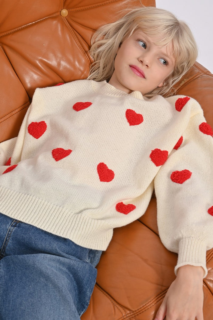 MOLLY BRACKEN KNIT SWEATER TEXTURE HEART PATTERN