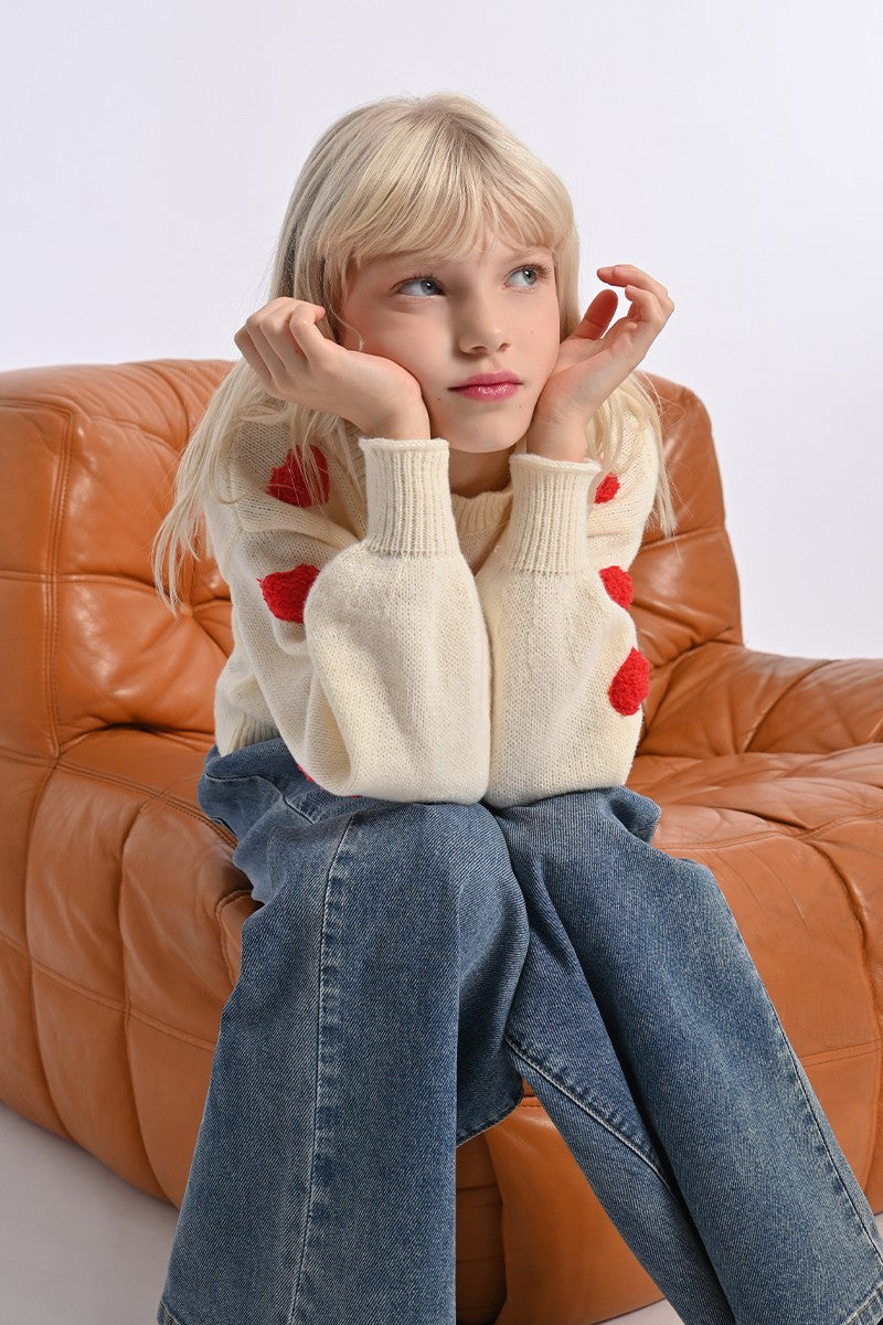 MOLLY BRACKEN KNIT SWEATER TEXTURE HEART PATTERN
