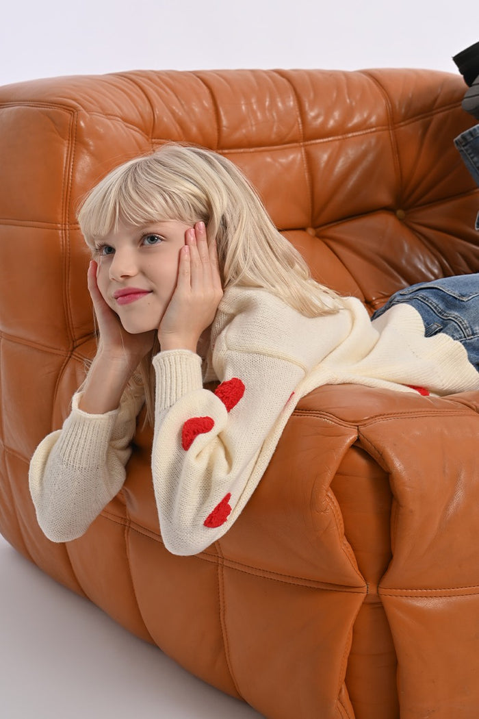 MOLLY BRACKEN KNIT SWEATER TEXTURE HEART PATTERN