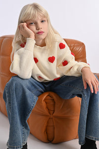 MOLLY BRACKEN KNIT SWEATER TEXTURE HEART PATTERN