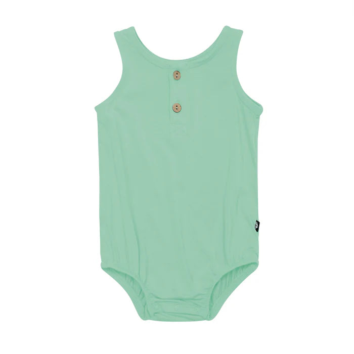 KYTE BABY HENLEY TANK BUBBLE ROMPER IN WASABI