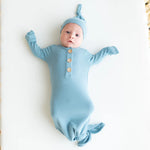 KYTE BABY RIBBED KNOTTED GOWN WITH HAT SET IN DUSTY BLUE