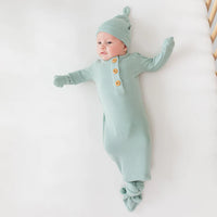 KYTE BABY RIBBED KNOTTED GOWN WITH HAT SET SAGE