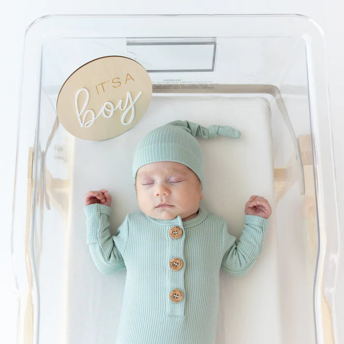 KYTE BABY RIBBED KNOTTED GOWN WITH HAT SET SAGE