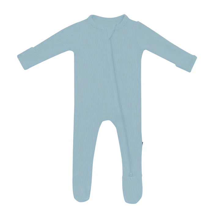 KYTE BABY RIBBED ZIPPERED FOOTIE IN DUSTY BLUE